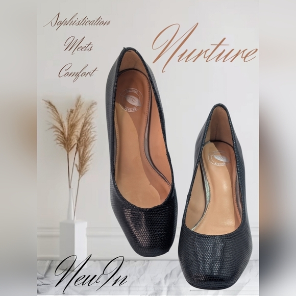 New Maren Classy Nurture Leather Pumps Pumps Block Heel Black SIZE 7M - Picture 1 of 17